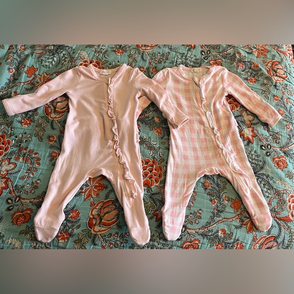 Angel Dear Crystal Pink & Pink Gingham Ruffle Back Footies - Picture 1 of 7